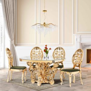 Ayan dining table | Roham golden chair