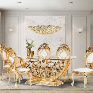 Rosenthal dining table | Diamond golden Chair