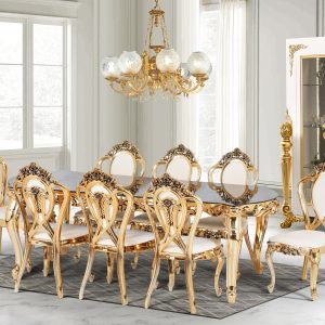 Roham dining tables | Ayan golden chair