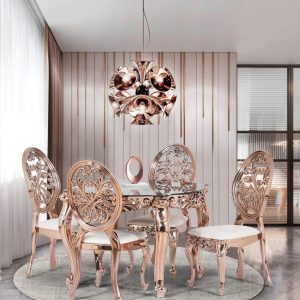 Roham dining tables | Roham rose gold chair