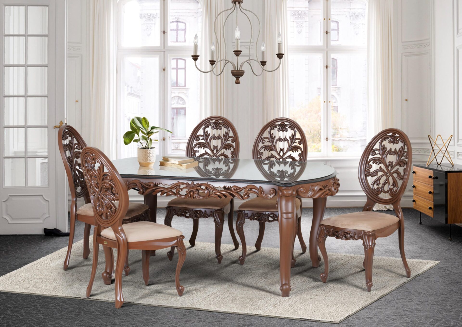 "Polymer dining table and chairs."