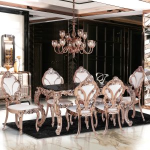 Ronak dining table | Ronak rose gold chair