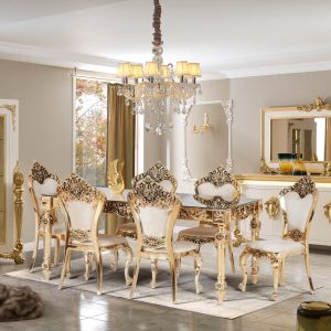 Violet dining table | Violet golden chair